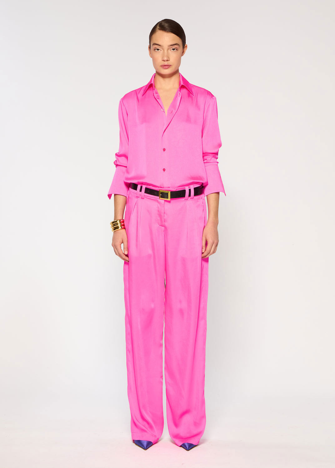 Serena Bute Crinkled Satin Boyfriend Trousers - Shocking Pink