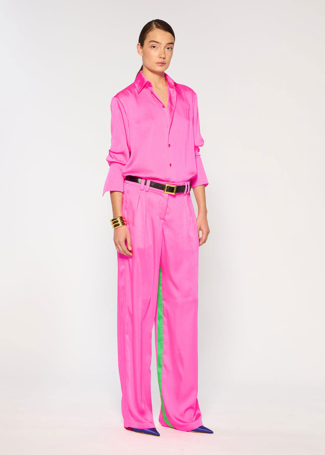 Serena Bute Crinkled Satin Boyfriend Trousers - Shocking Pink