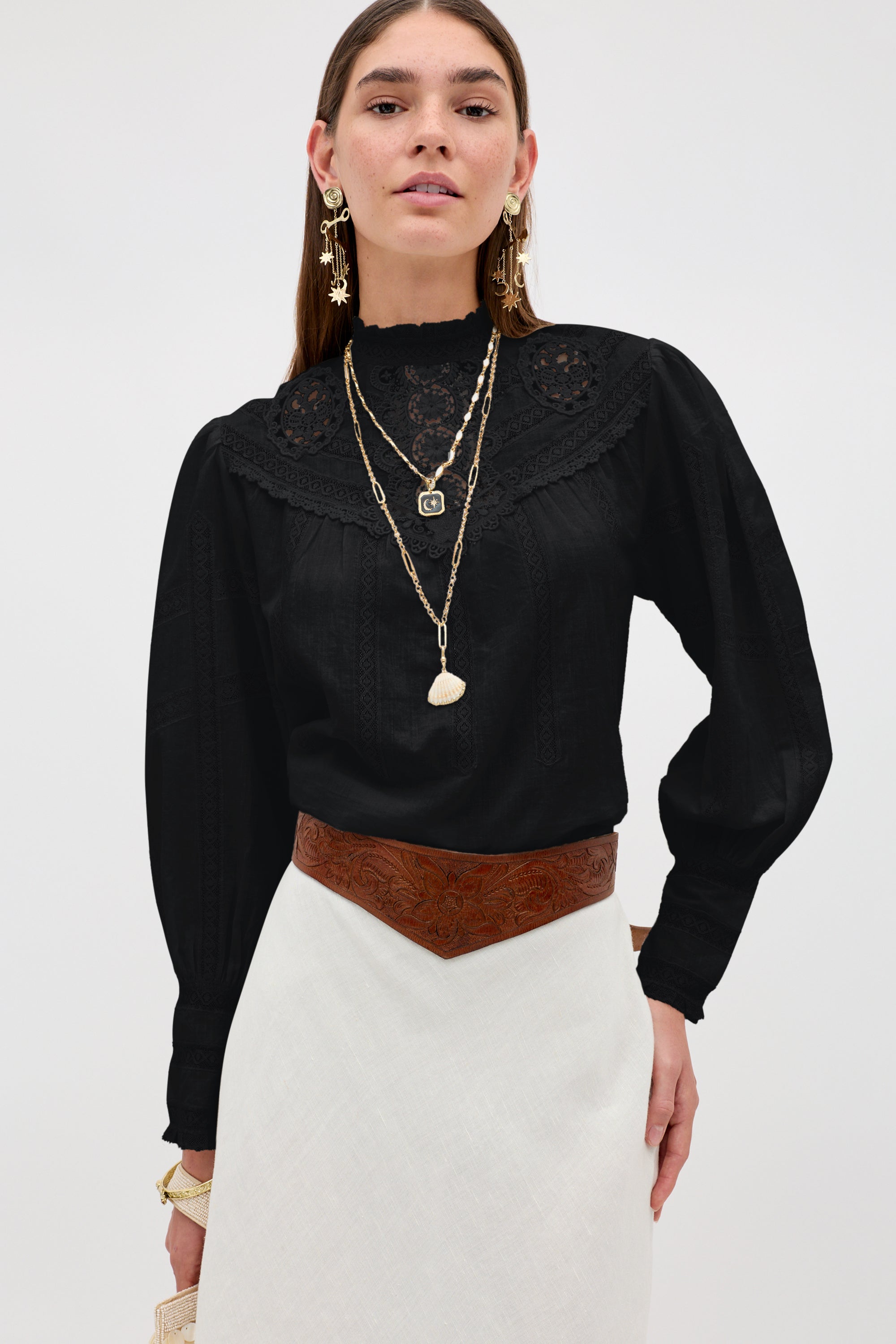 Rixo Tamzin Cotton Top - Black