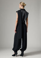 DAY Birger et Mikkelsen Tory black gabardine scarf, draped down the back with a long fringed end