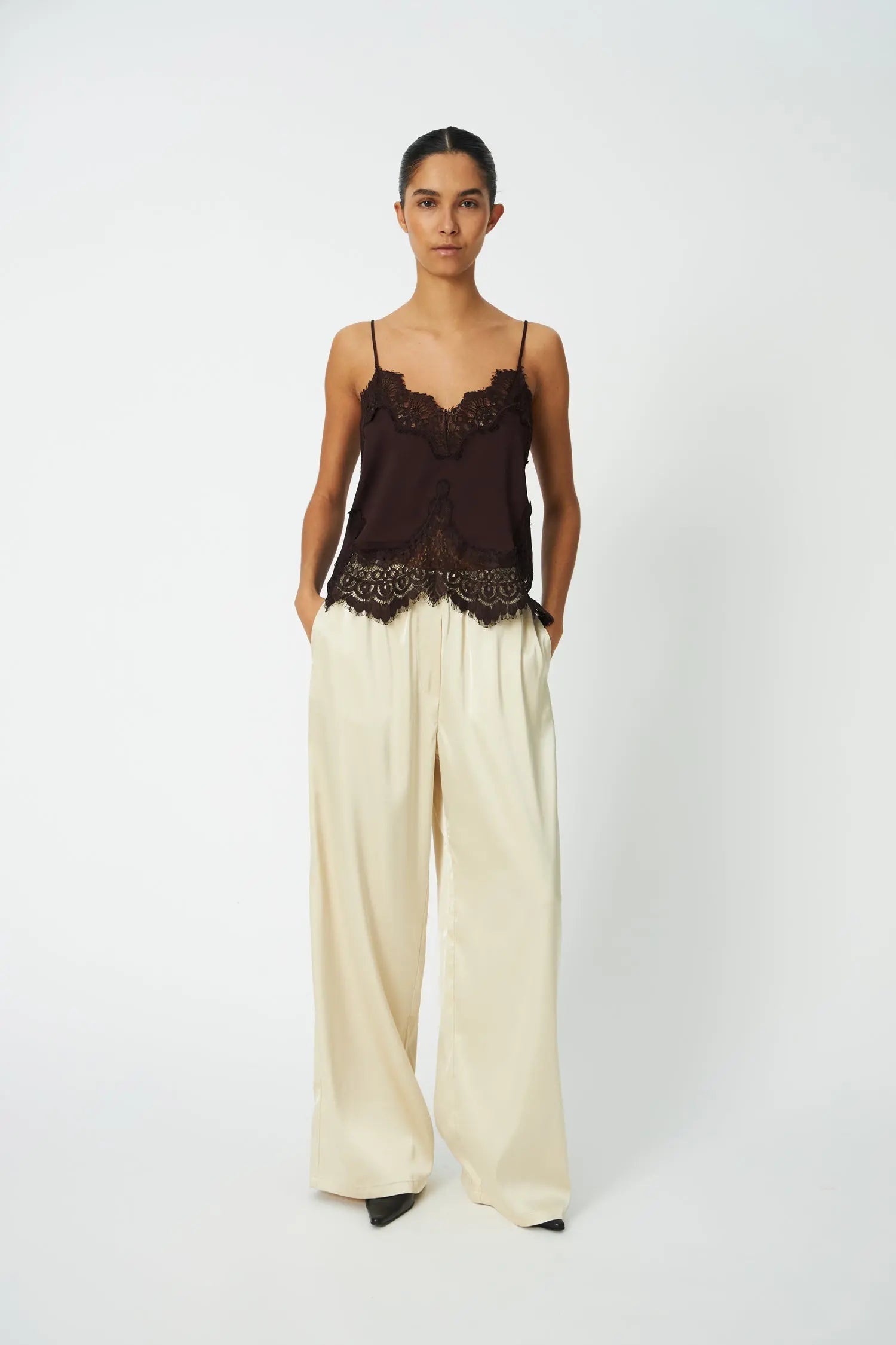 Stella Nova Underlayer Lace Top - Dark Brown