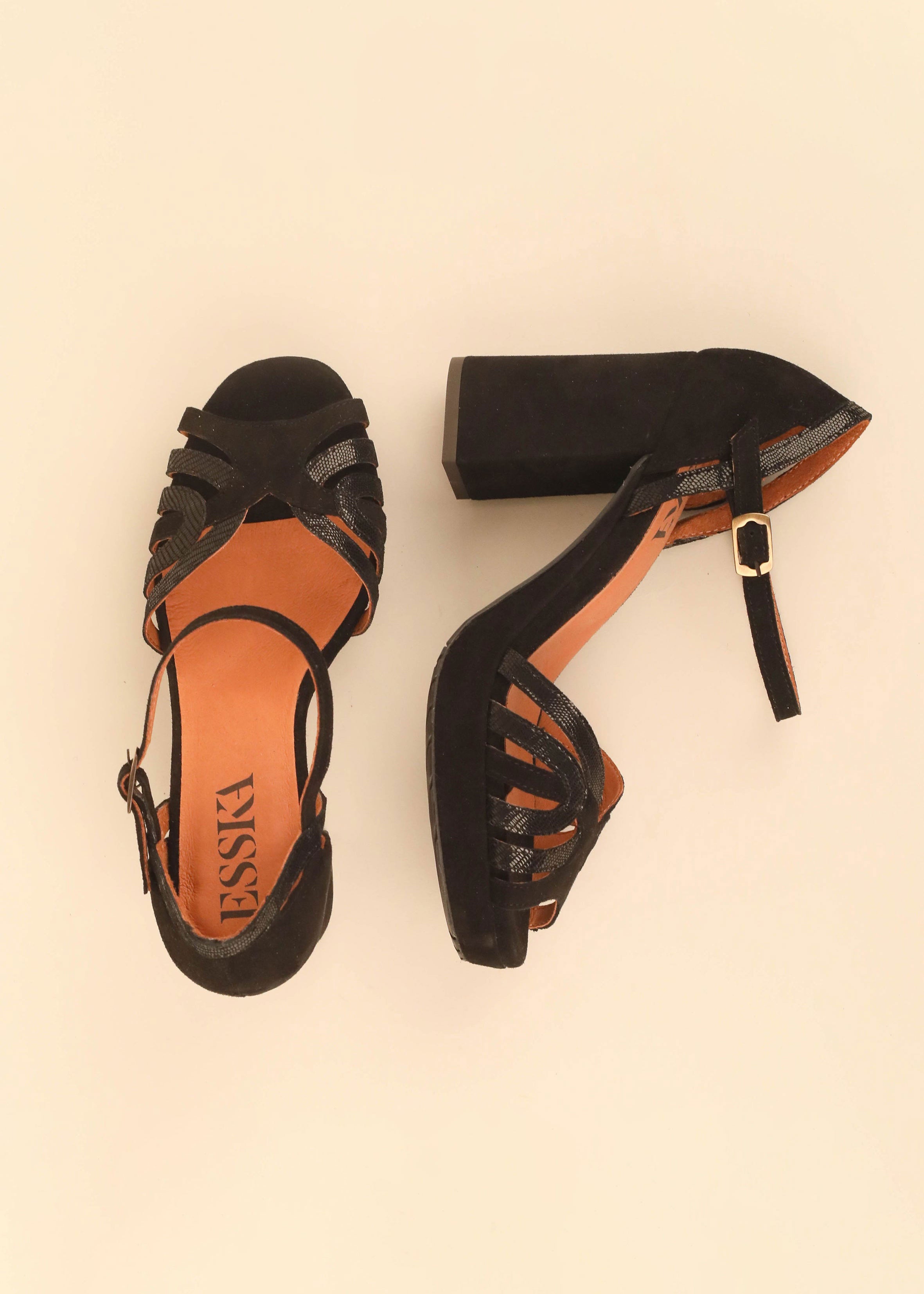 Esska Venti High Heeled Sandal - Black Suede