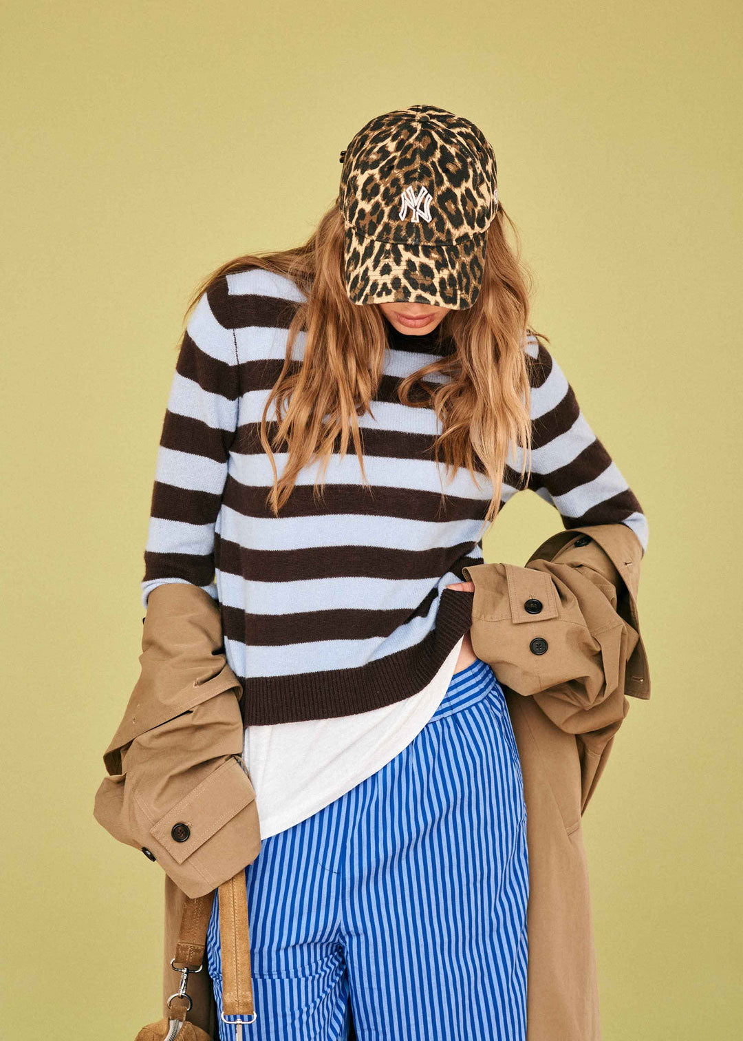 Jumper 1234 Cashmere Stripe Crew - Dark Brown / Blue