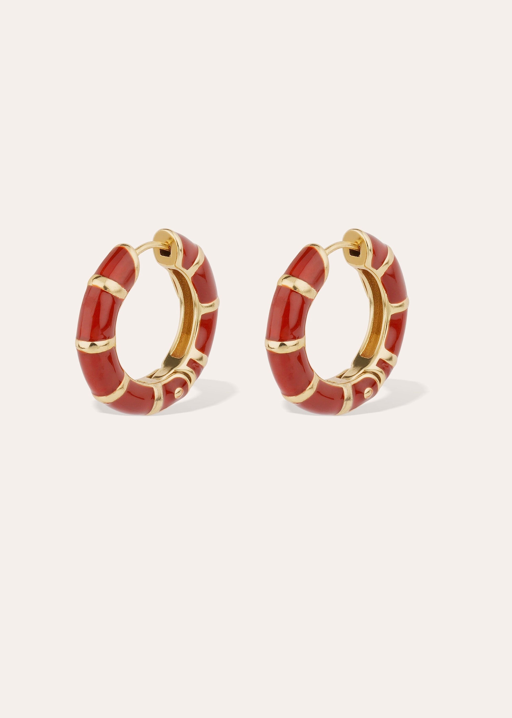 Gas Bijoux Bambou Enamel Hoop Earrings - Burgundy