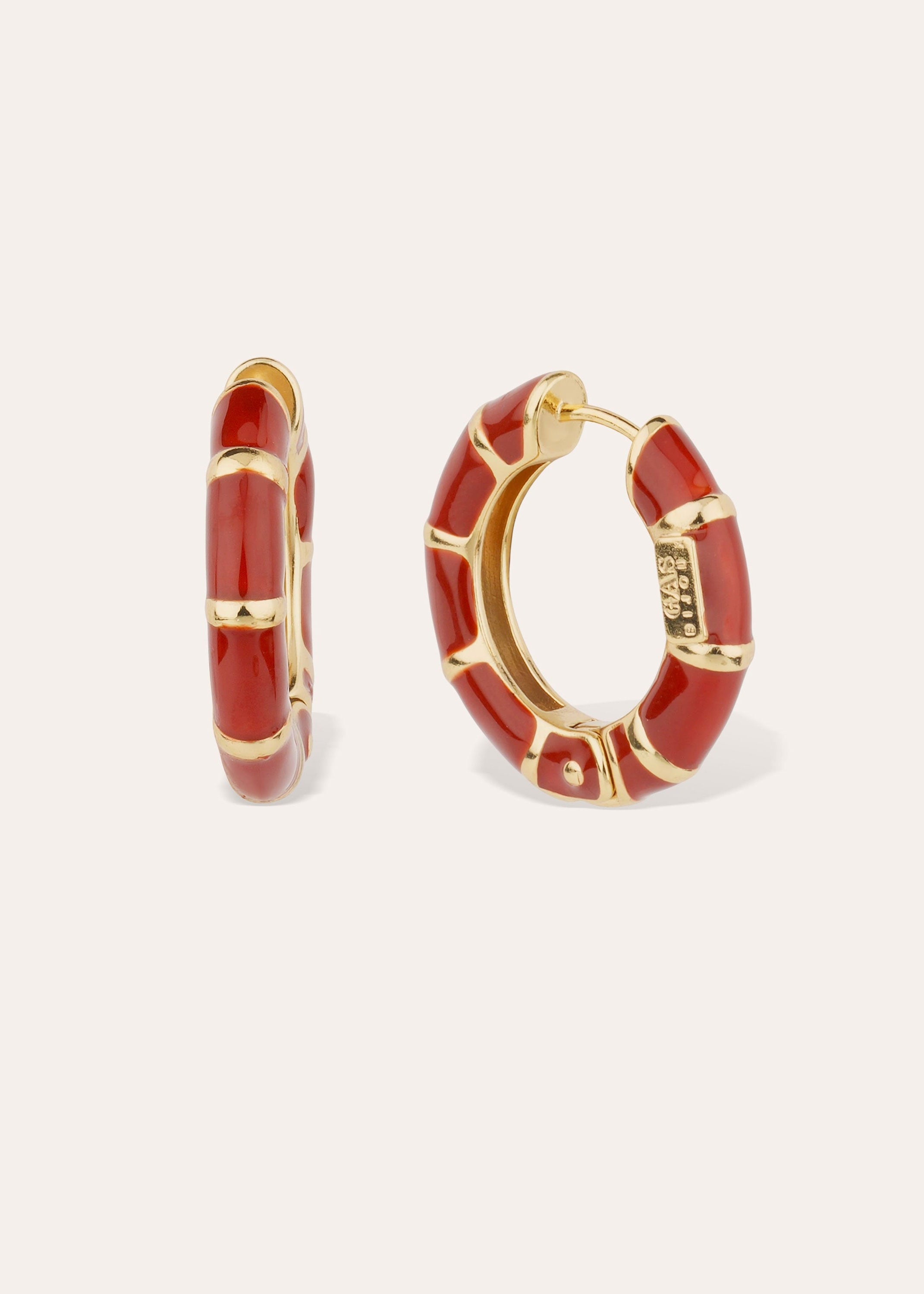 Gas Bijoux Bambou Enamel Hoop Earrings - Burgundy
