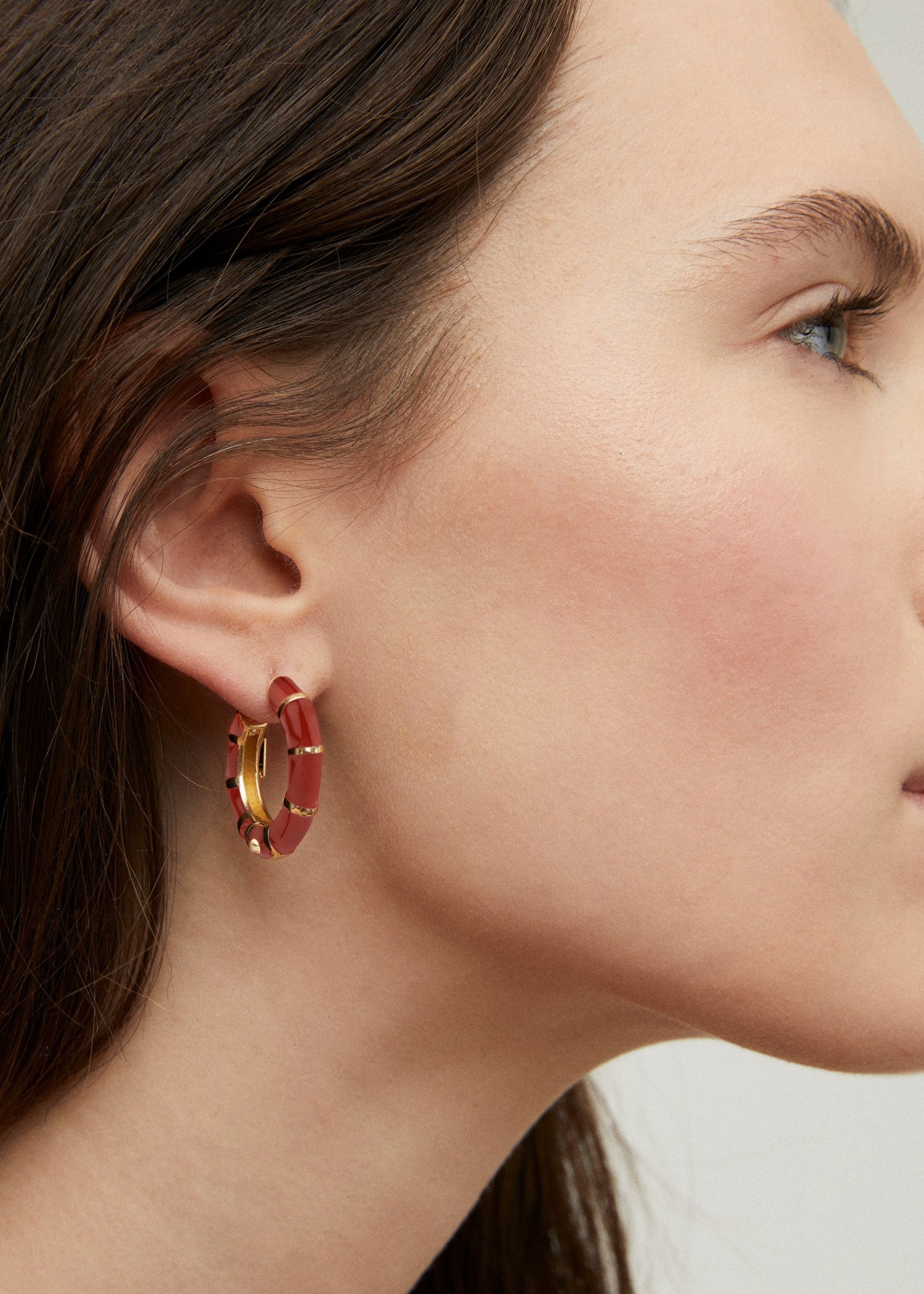 Gas Bijoux Bambou Enamel Hoop Earrings - Burgundy