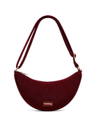 Hindbag Andrea crossbody bag in bordeaux corduroy, ribbed half-moon silhouette with zip top