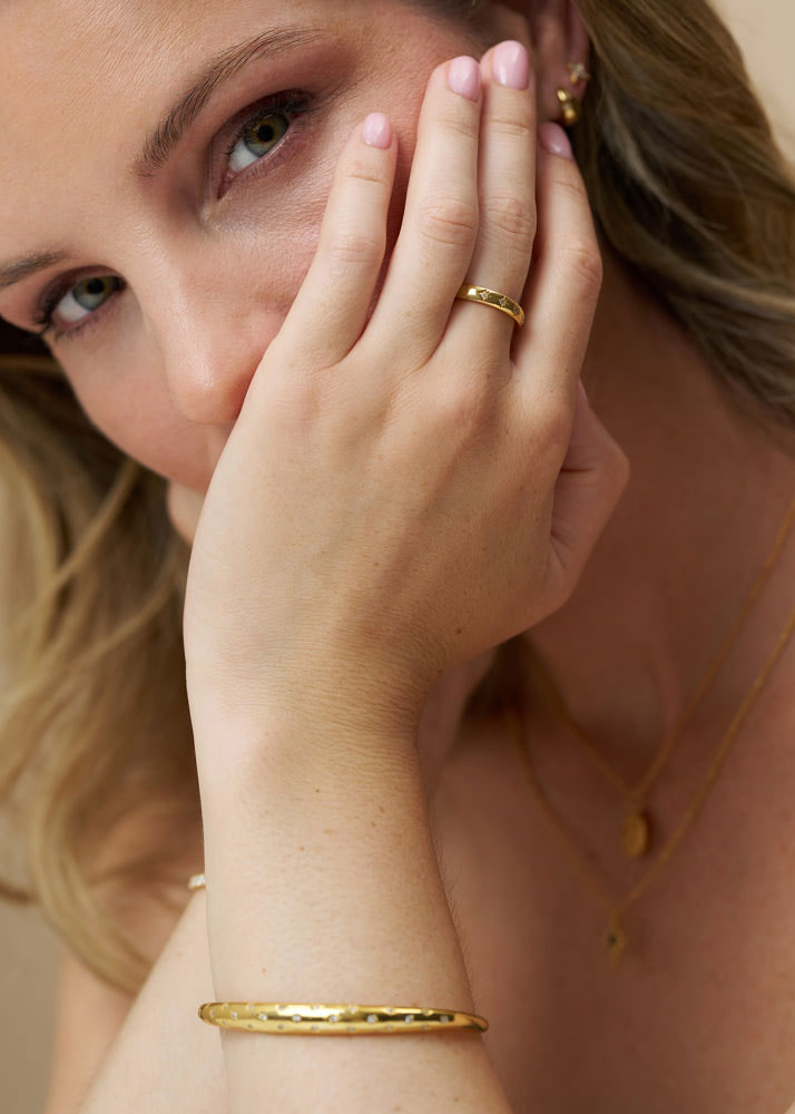 Orelia Crystal Starburst Domed Bangle - Gold