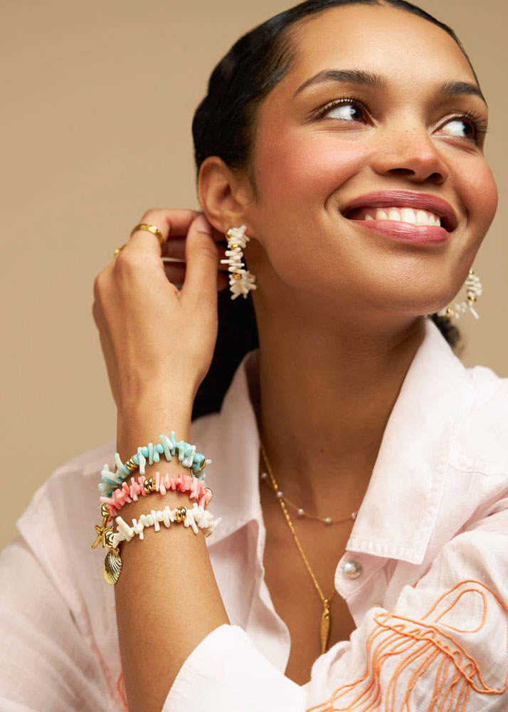 Orelia Cream Coral Chip & Shell Bracelet
