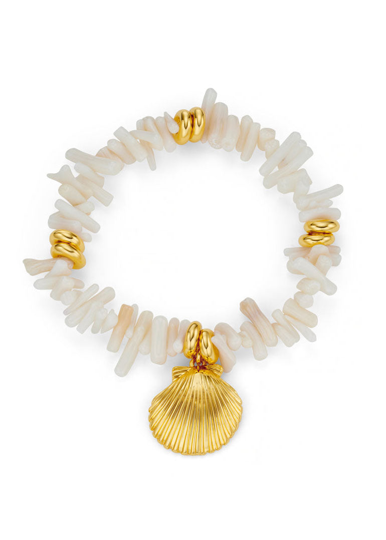 Orelia Orelia Cream coral chip and shell bracelet, spiky coral beads with gold accents