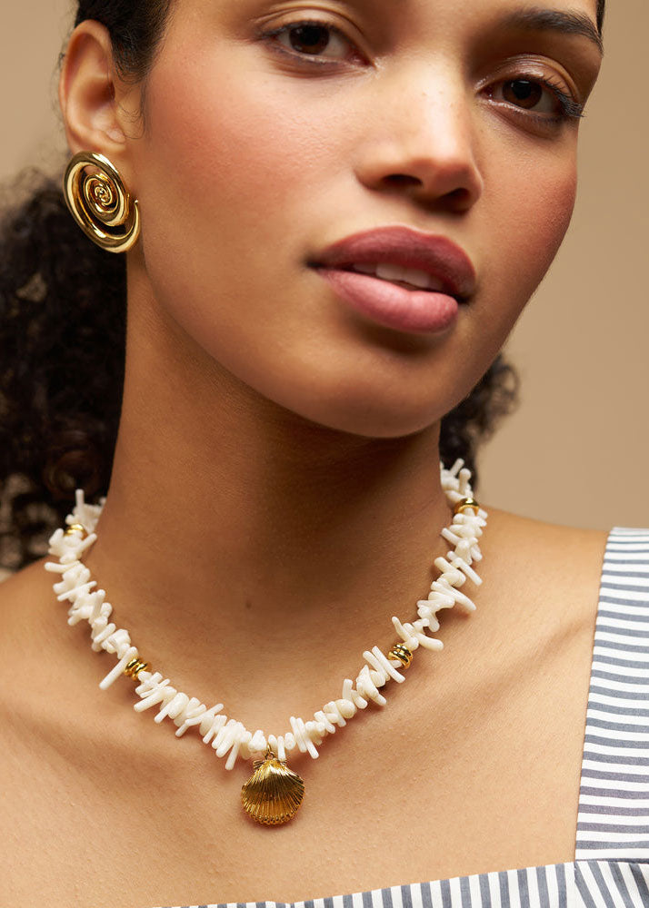 Orelia Cream Coral Chip & Shell Necklace