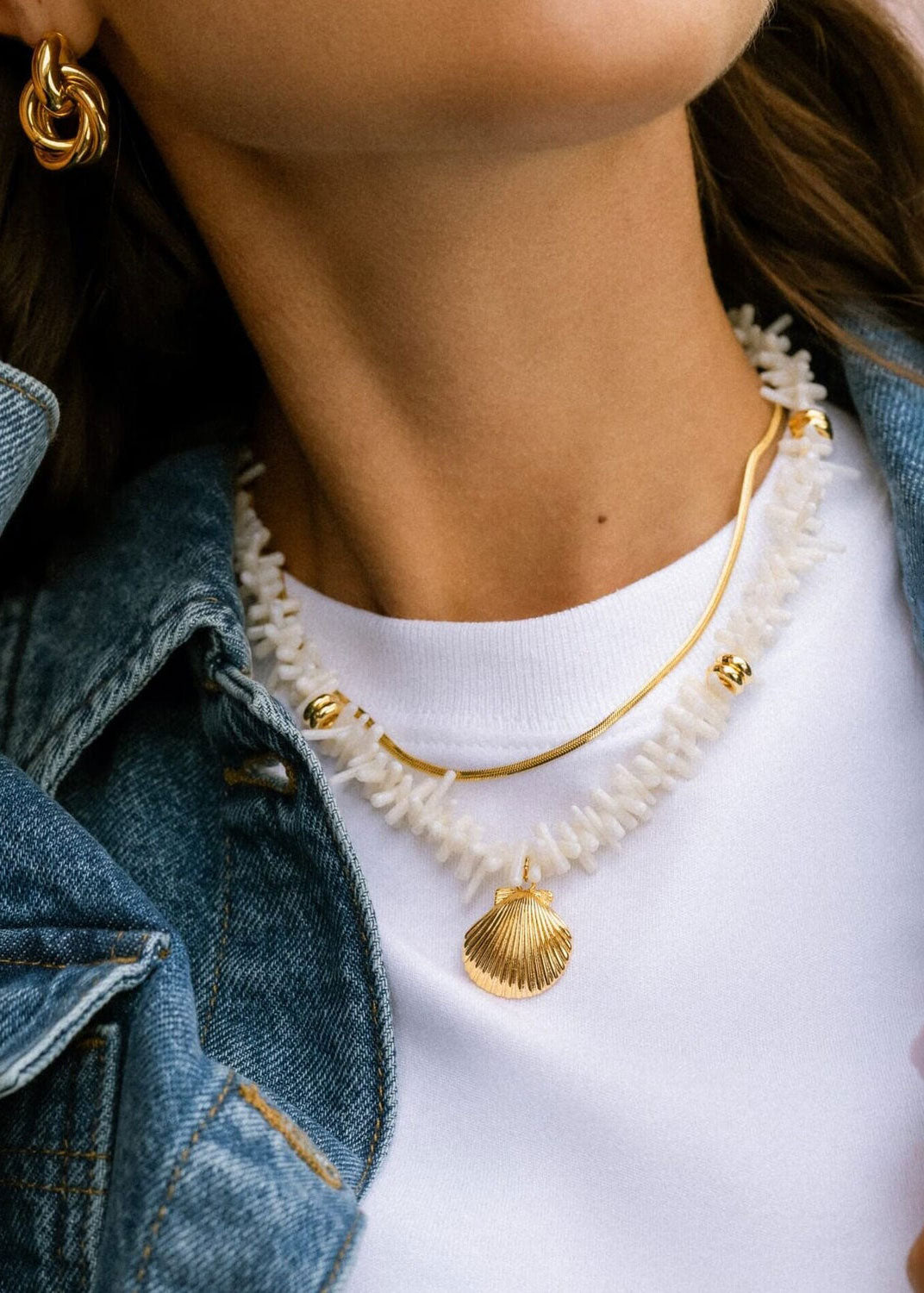 Orelia Cream Coral Chip & Shell Necklace
