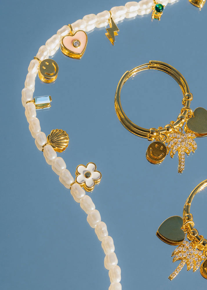 Orelia Pearl & Enamel Eclectic Charm Necklace