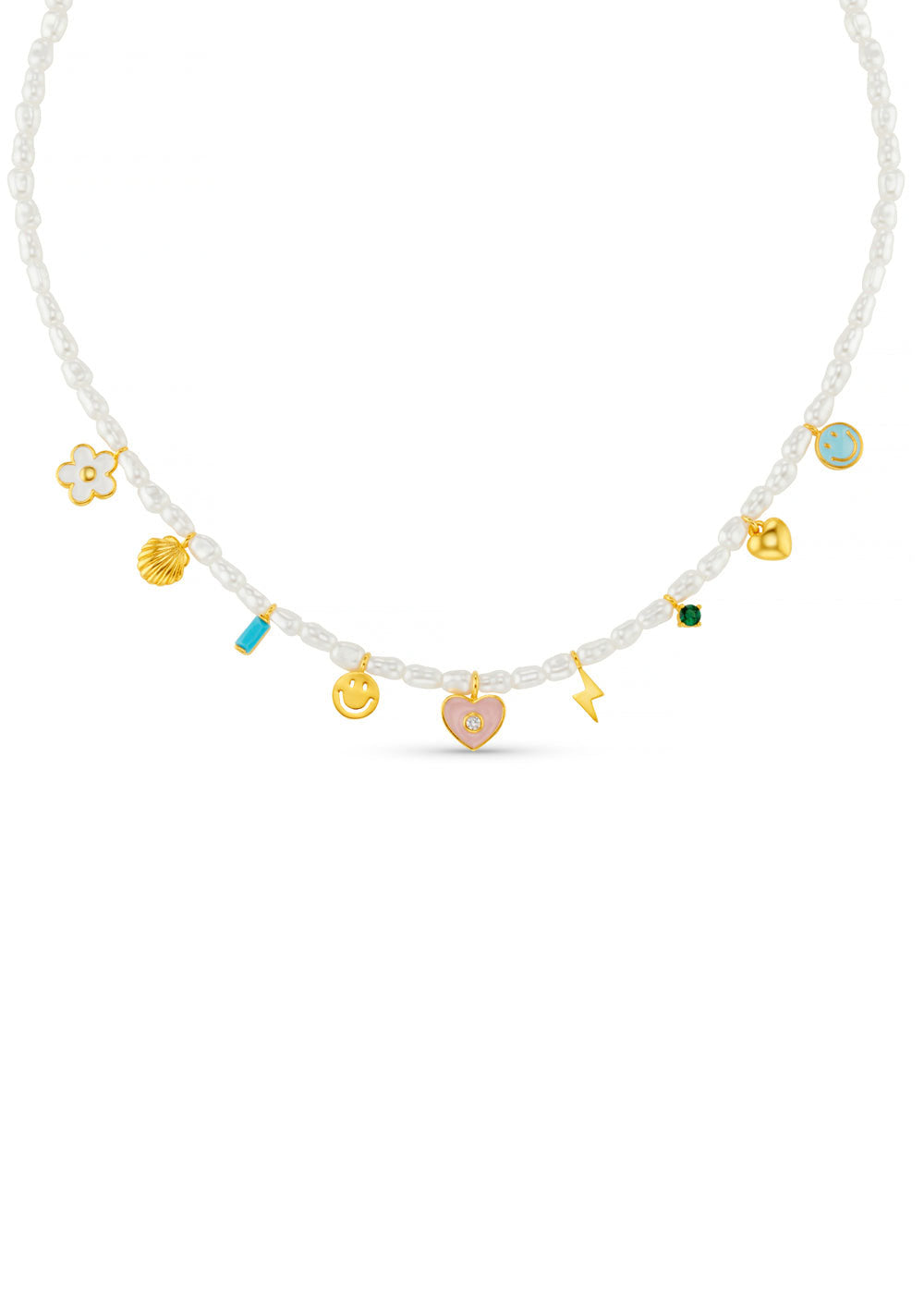 Orelia Pearl & Enamel Eclectic Charm Necklace