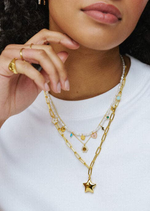 Orelia Pearl & Enamel Eclectic Charm Necklace