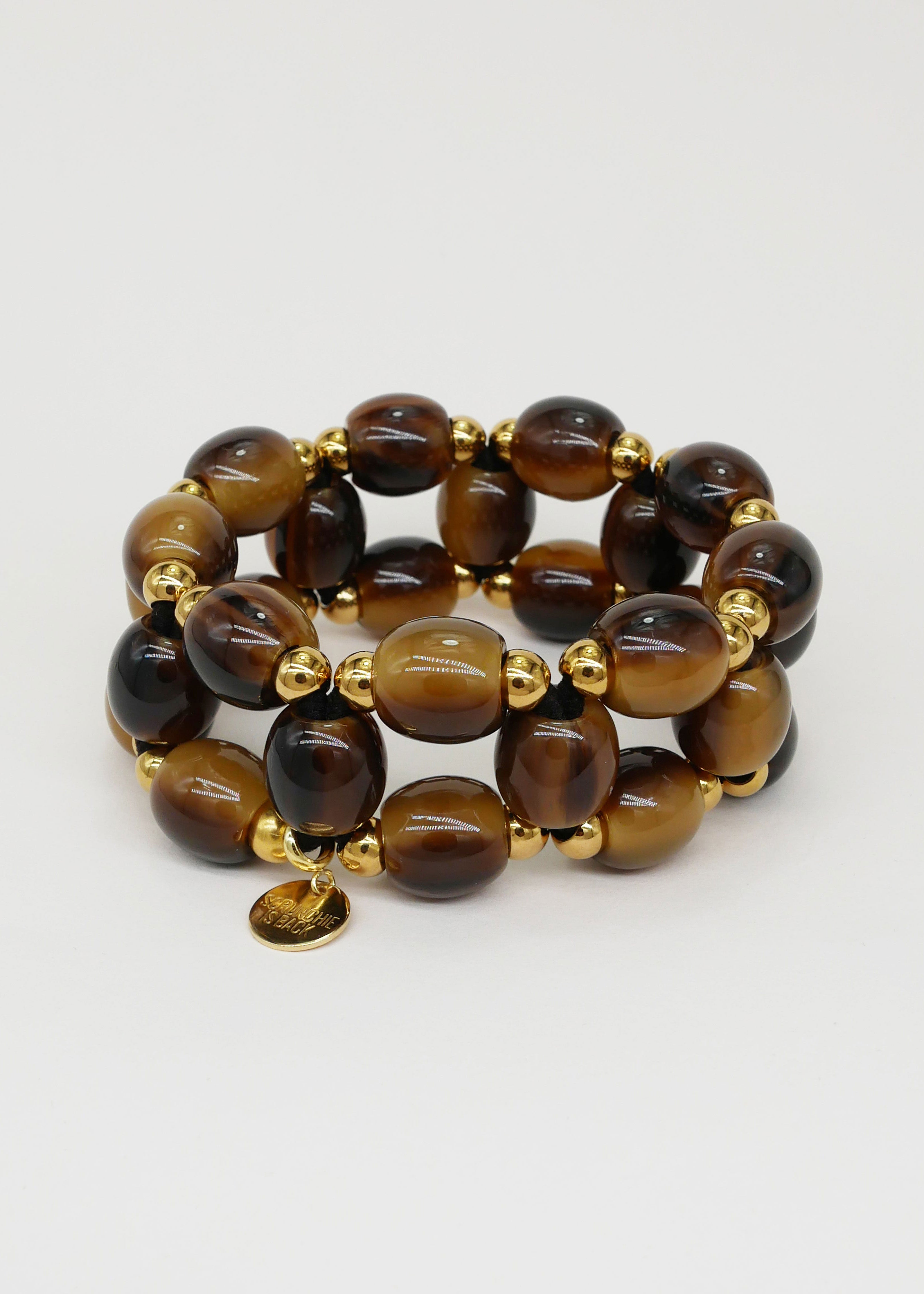 Scrunchie Is Back BICHOUS Oval Double-Woven Hair Tie Bracelet - Brown