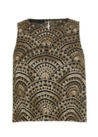 Flat ghost shot, sleeveless cropped silhouette with rounded crew neckline