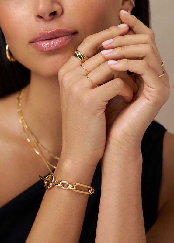 Orelia Rectangular Link T-Bar Bracelet - Gold