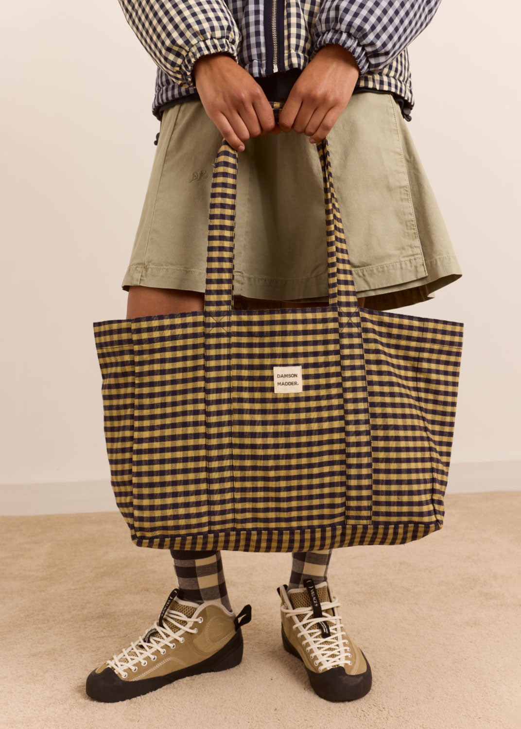 Damson Madder Tote Bag - Tan/Navy Gingham