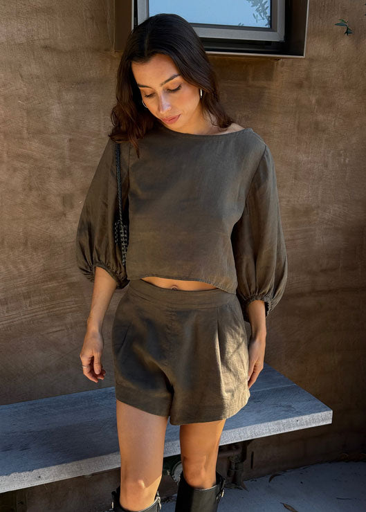 Lilly Pilly Demi Linen Top - Khaki