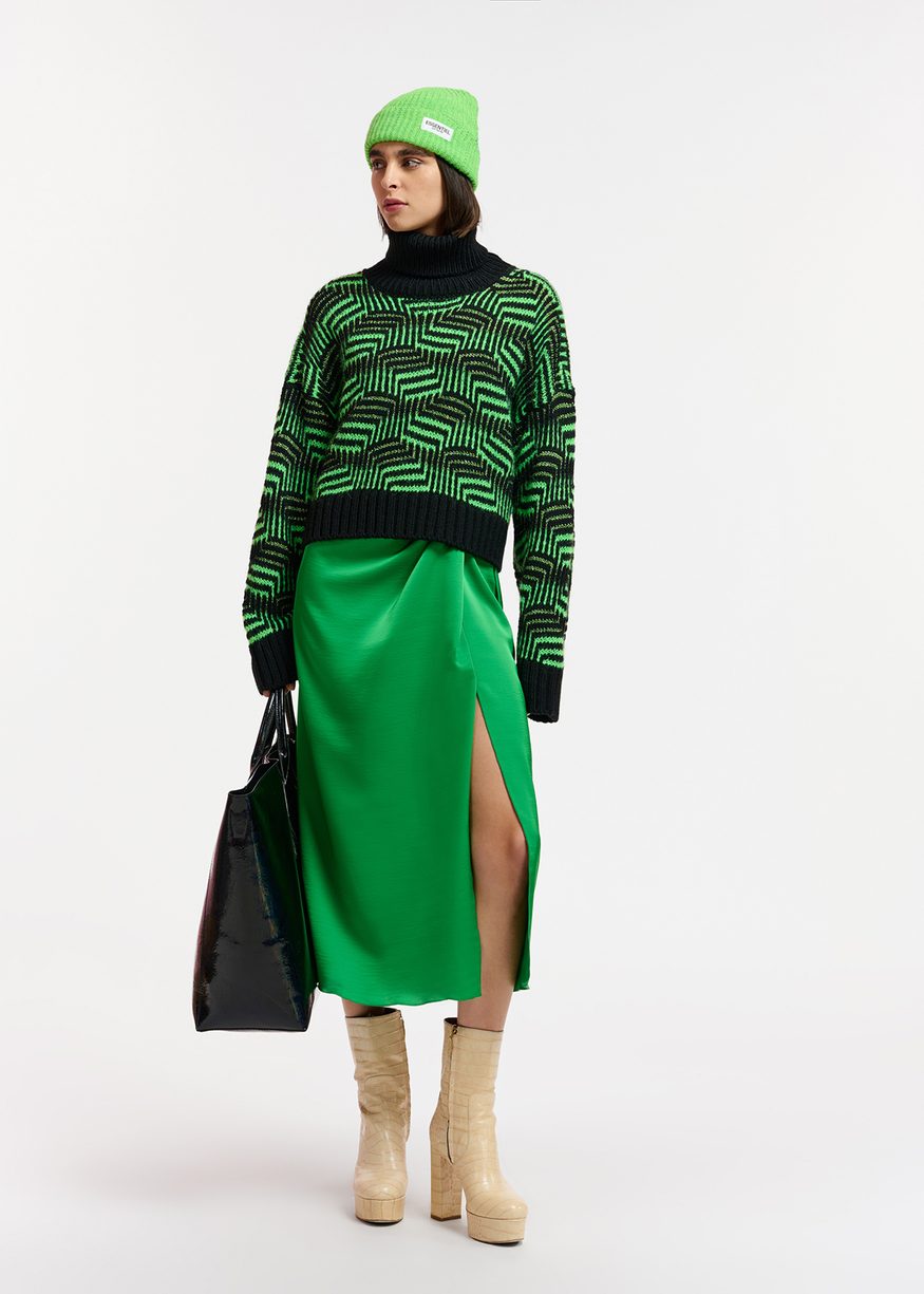 Essentiel Antwerp - Expat - Black and Neon Jacquard-knitted Sweater