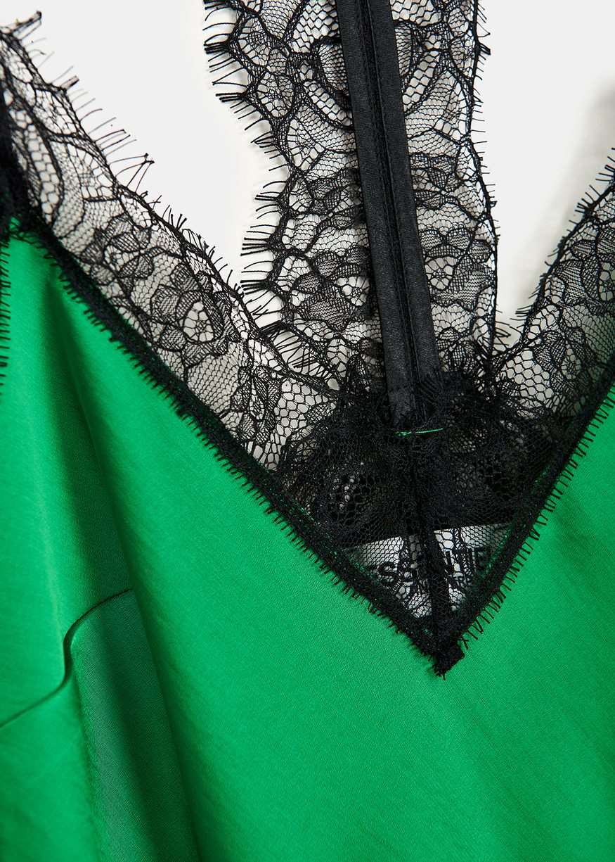 Essentiel Antwerp - Green Lace Trimmed Camisole