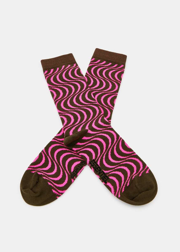 Essentiel Antwerp - Ewave Jacquard Wavy Socks - Dark Brown & Neon Pink