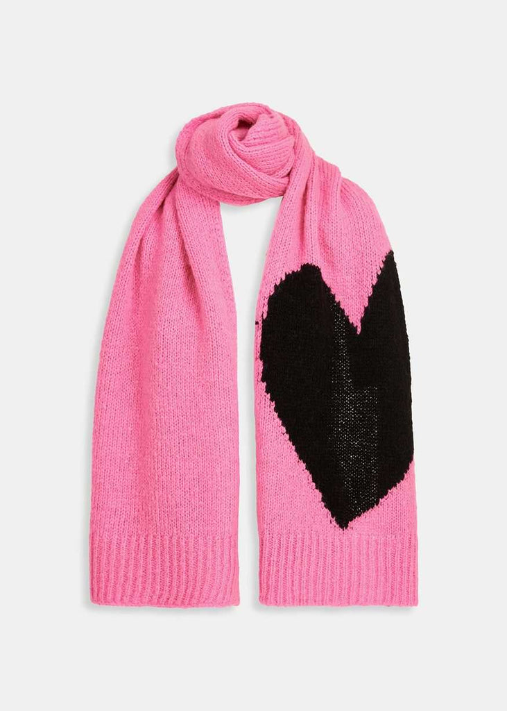 Essentiel Antwerp - Expressive Scarf - Pink and Black Heart Intarsia-knit