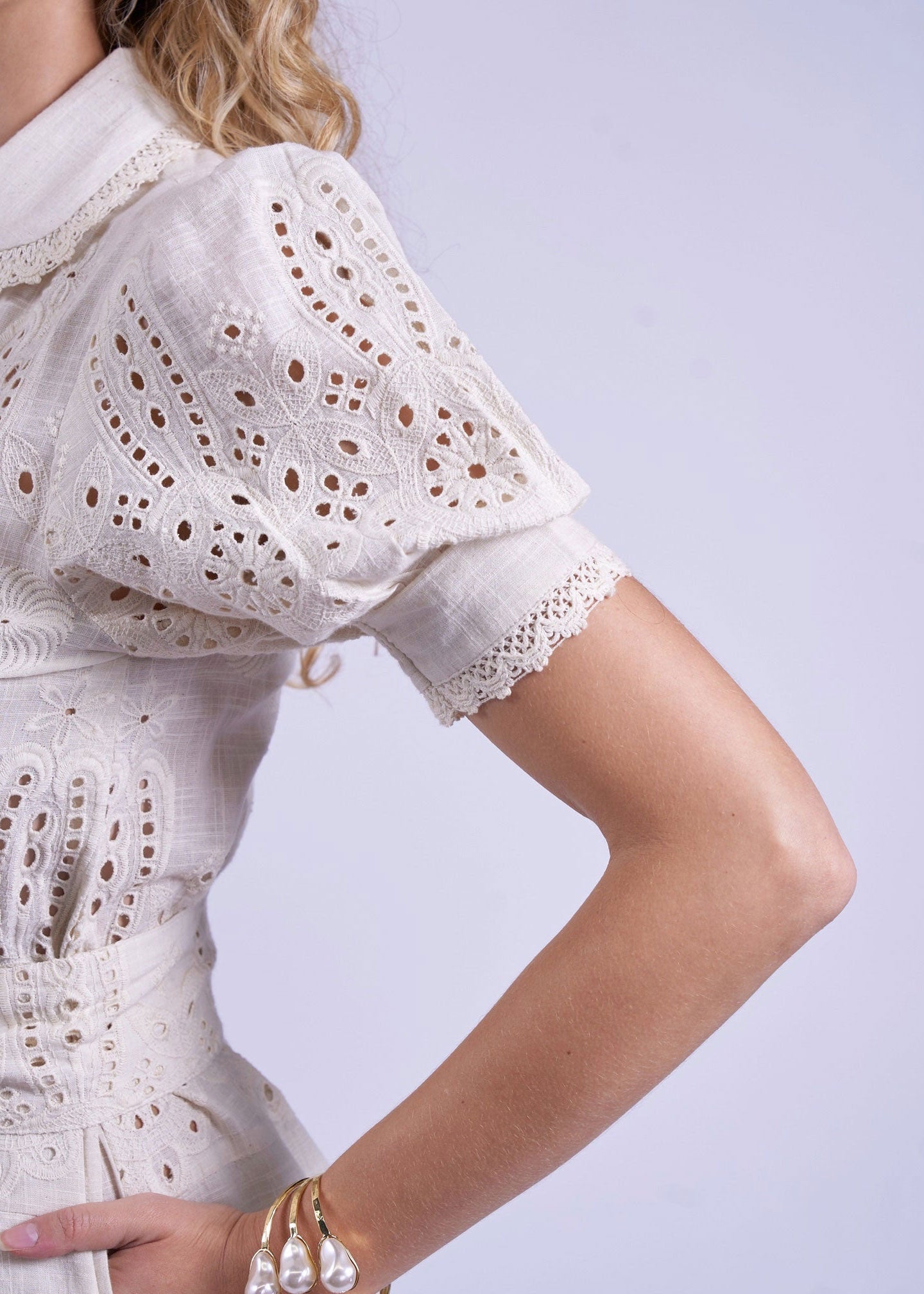 New Day Originals Shoulder detail, scalloped collar and floral broderie at the puff sleeve