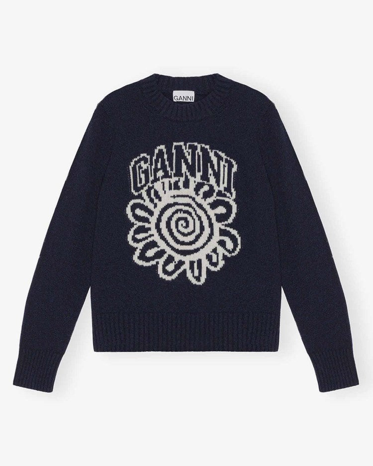 GANNI - Graphic O-neck Pullover Flower