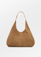 BeckSöndergaard Siena suede bag in almond, soft hobo silhouette with single shoulder strap