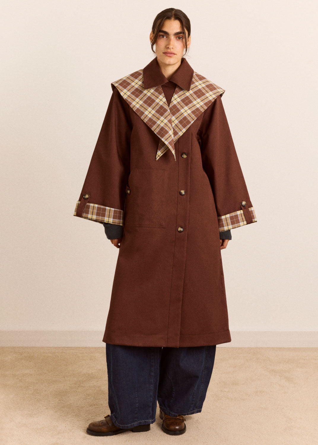 Damson Madder Reversible Longline Jerry Trench - Chocolate