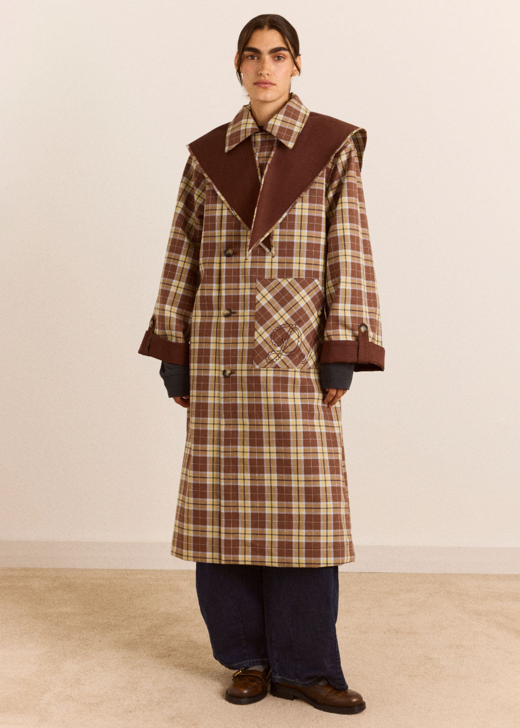 Damson Madder Reversible Longline Jerry Trench - Chocolate