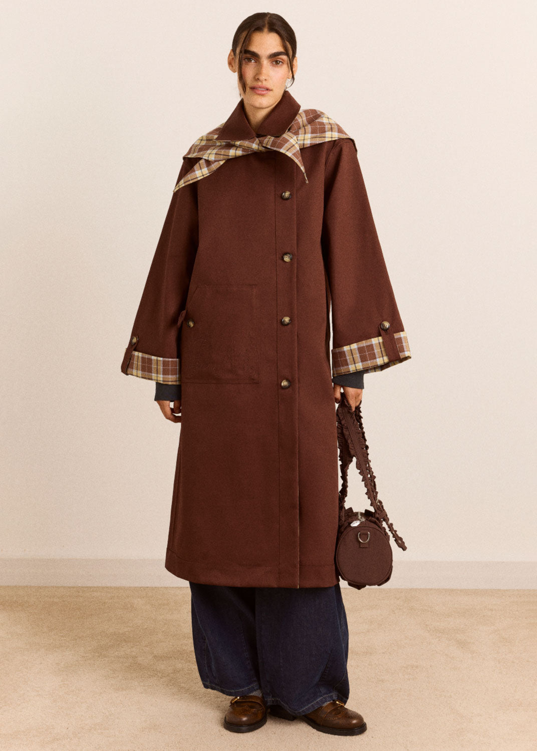 Damson Madder Reversible Longline Jerry Trench - Chocolate
