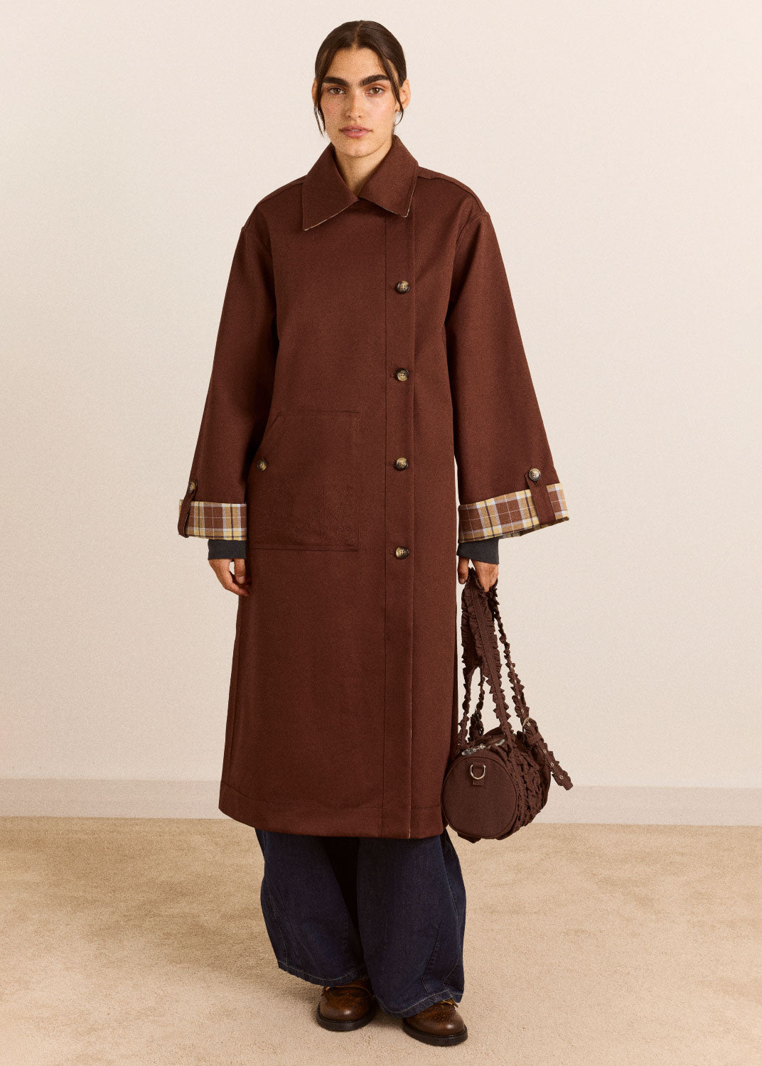 Damson Madder Reversible Longline Jerry Trench - Chocolate