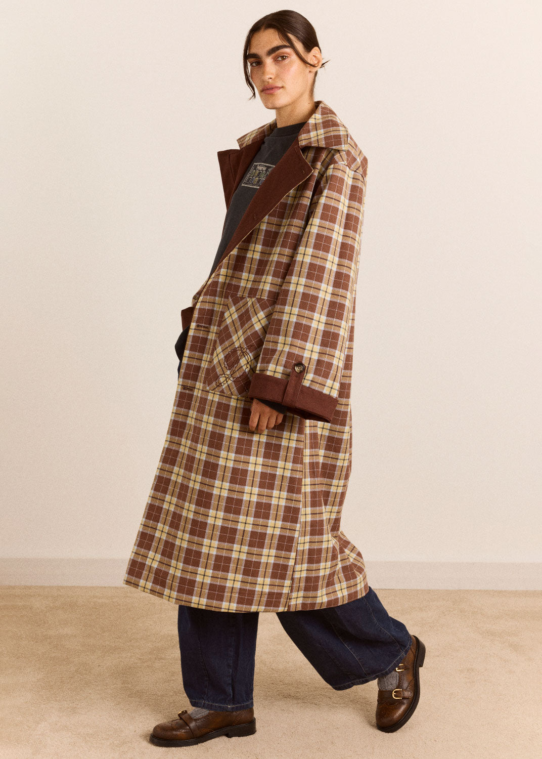 Damson Madder Reversible Longline Jerry Trench - Chocolate