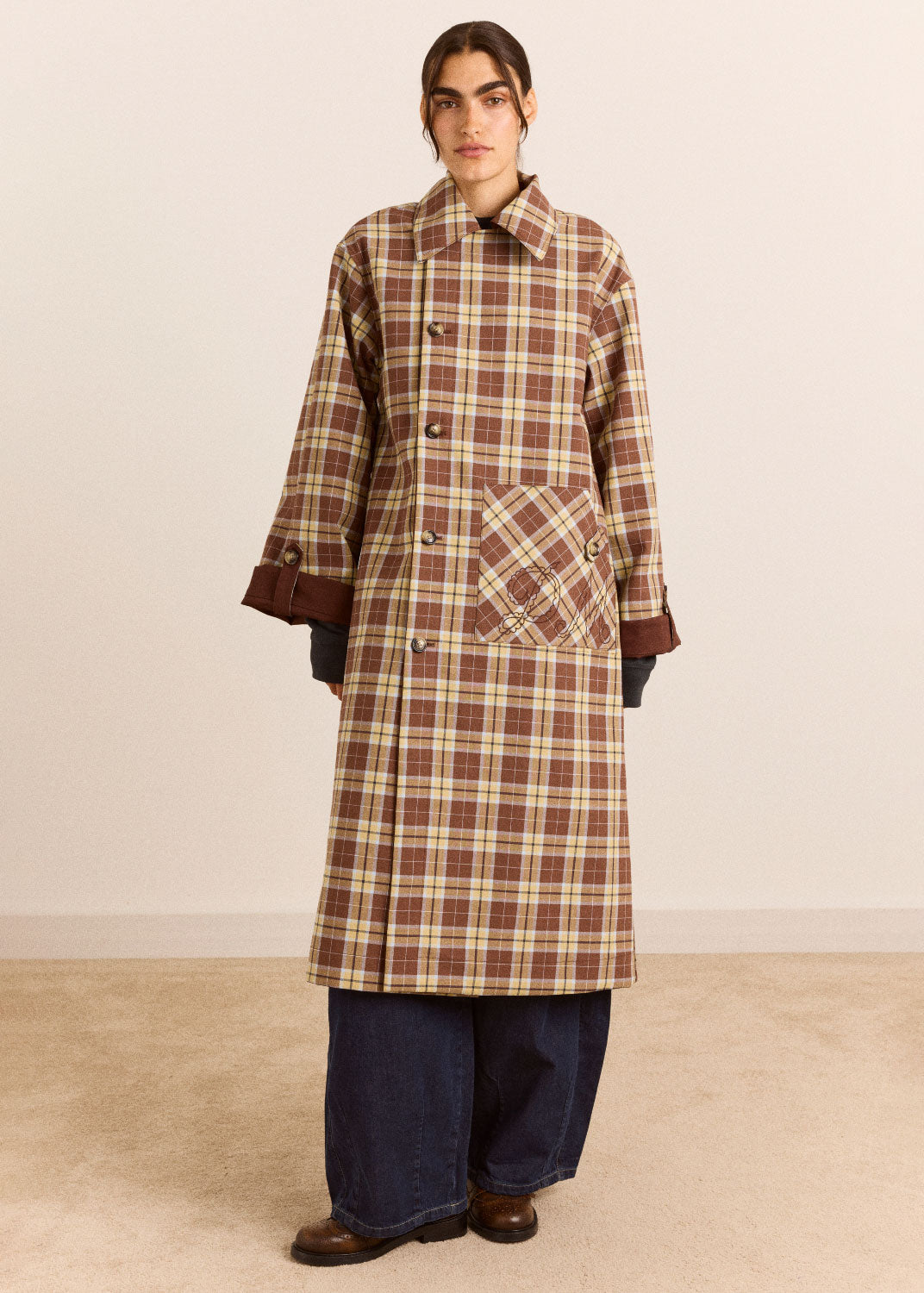 Damson Madder Reversible Longline Jerry Trench - Chocolate