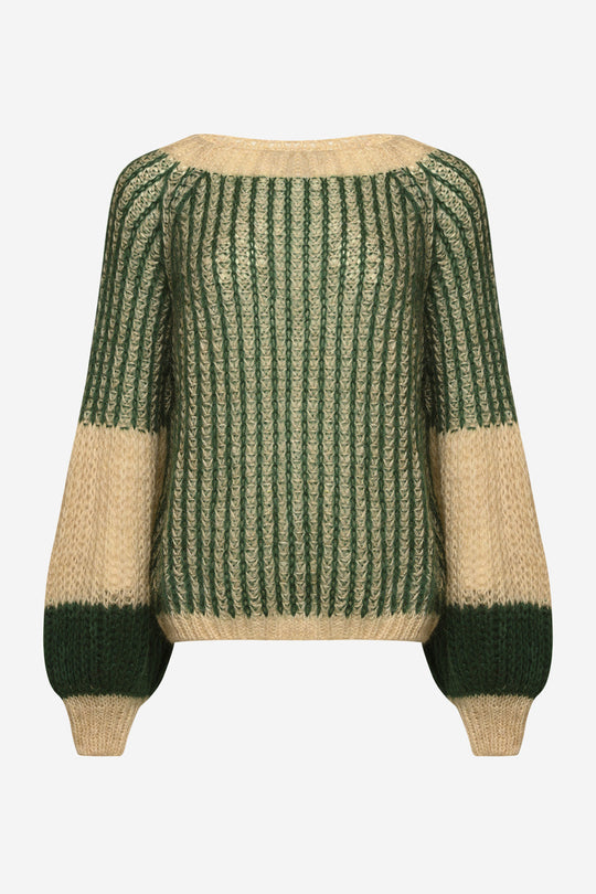 Noella - Liana Knit Sweater - Beige/Bottle Green