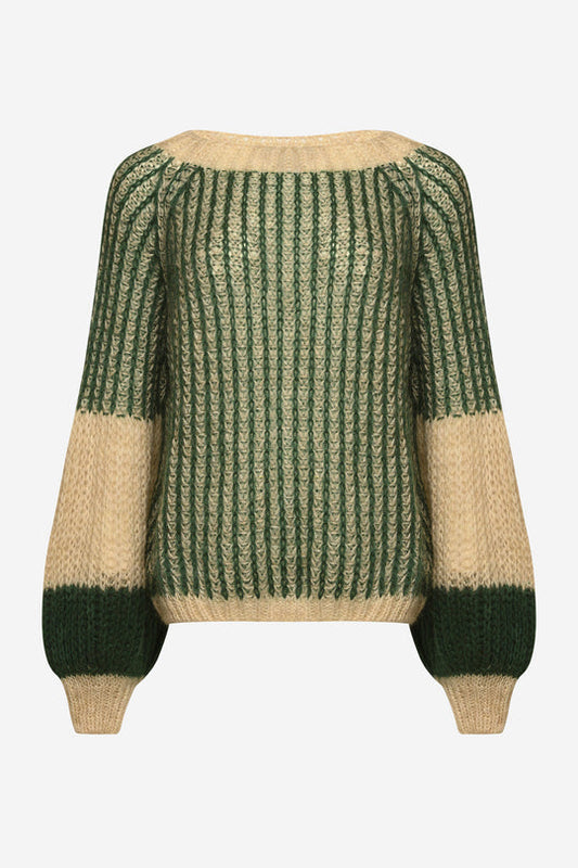 Noella - Liana Knit Sweater - Beige/Bottle Green