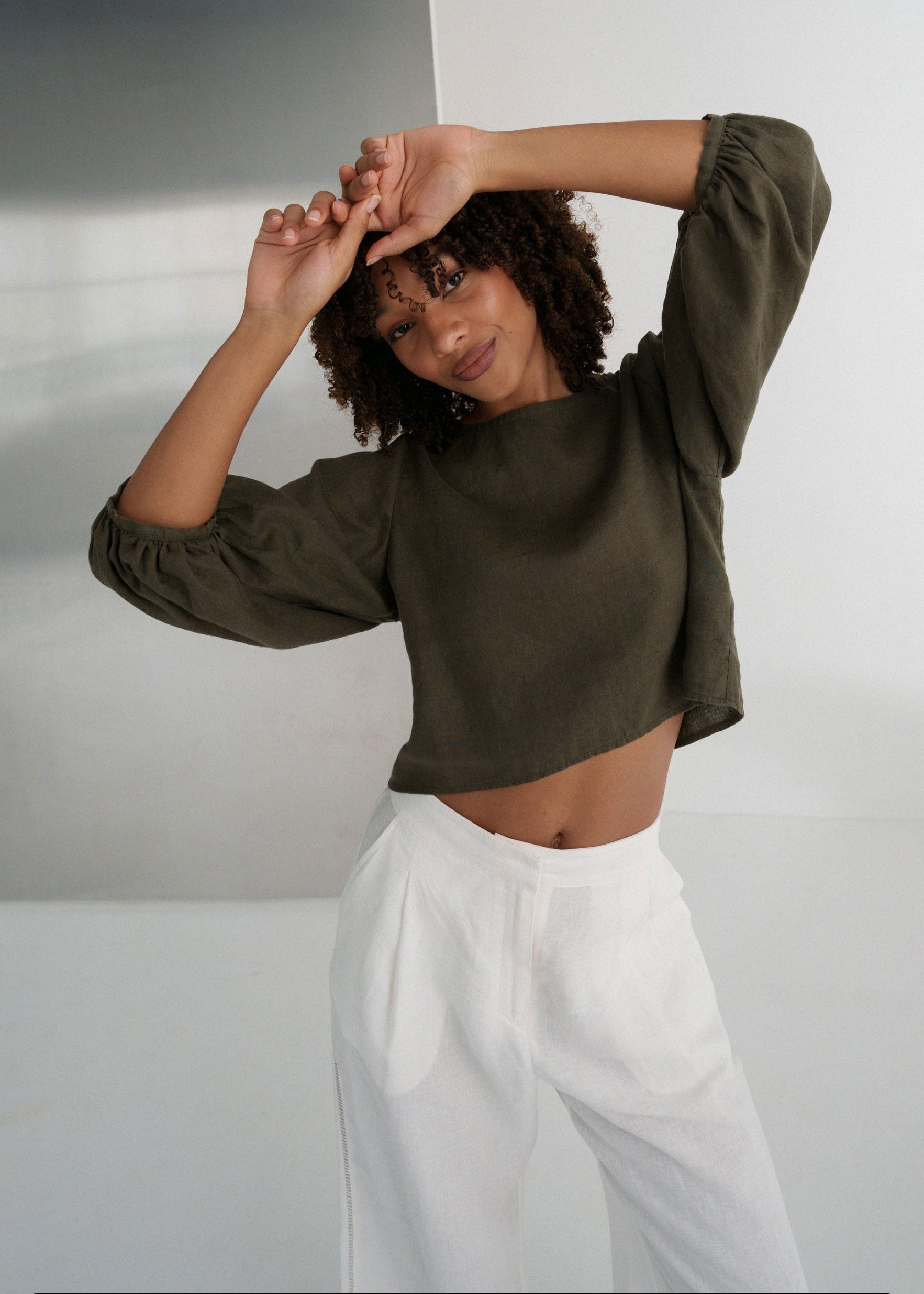 Lilly Pilly Demi Linen Top - Khaki