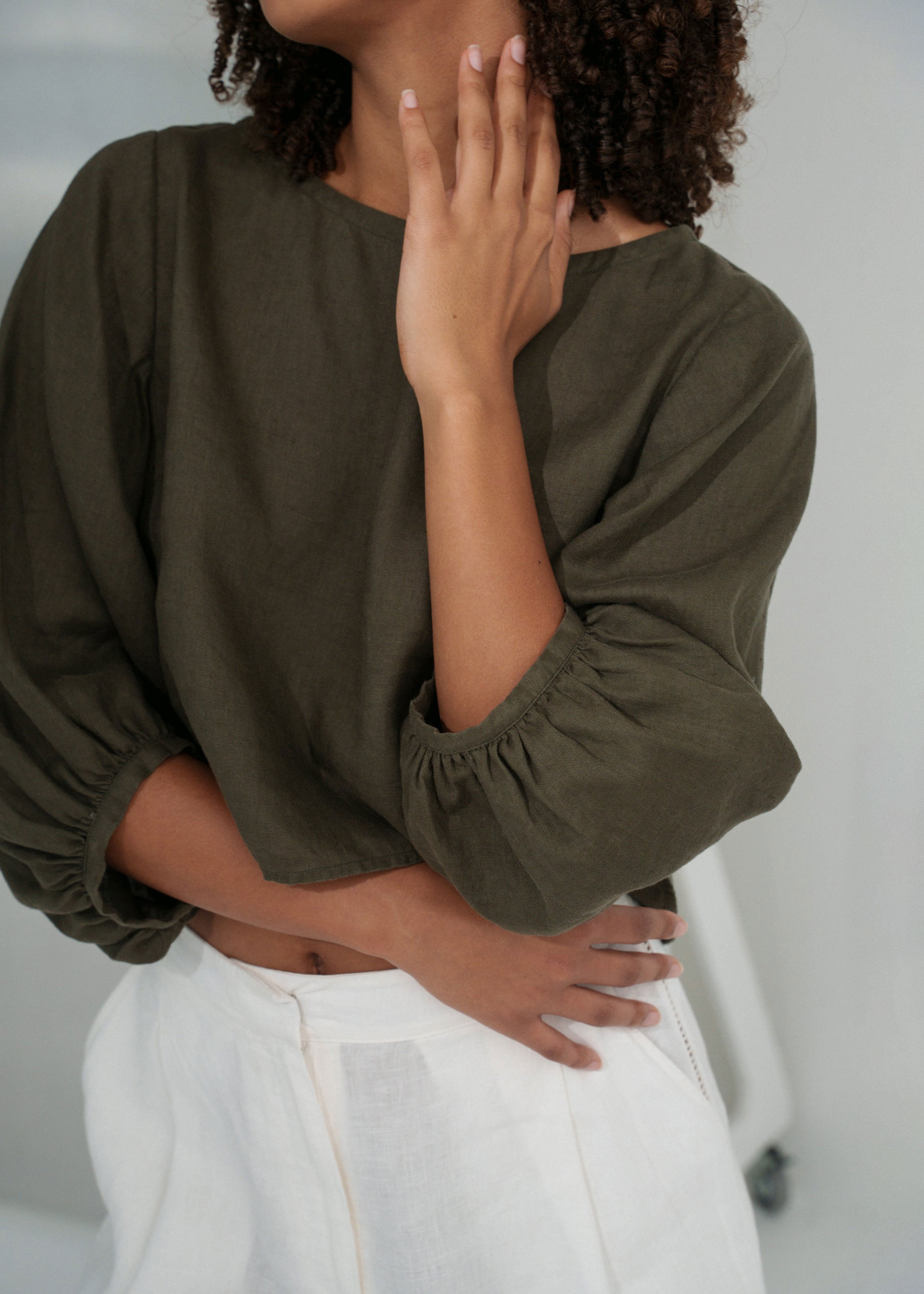 Lilly Pilly Demi Linen Top - Khaki