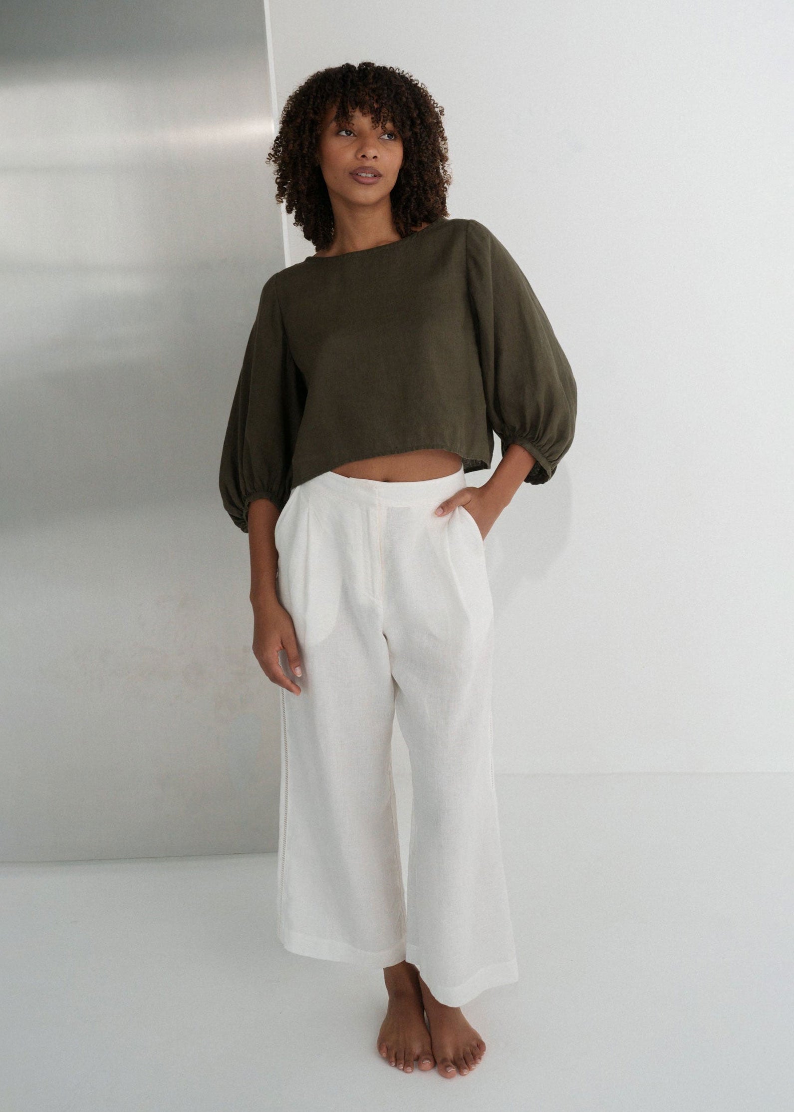 Lilly Pilly Demi Linen Top - Khaki
