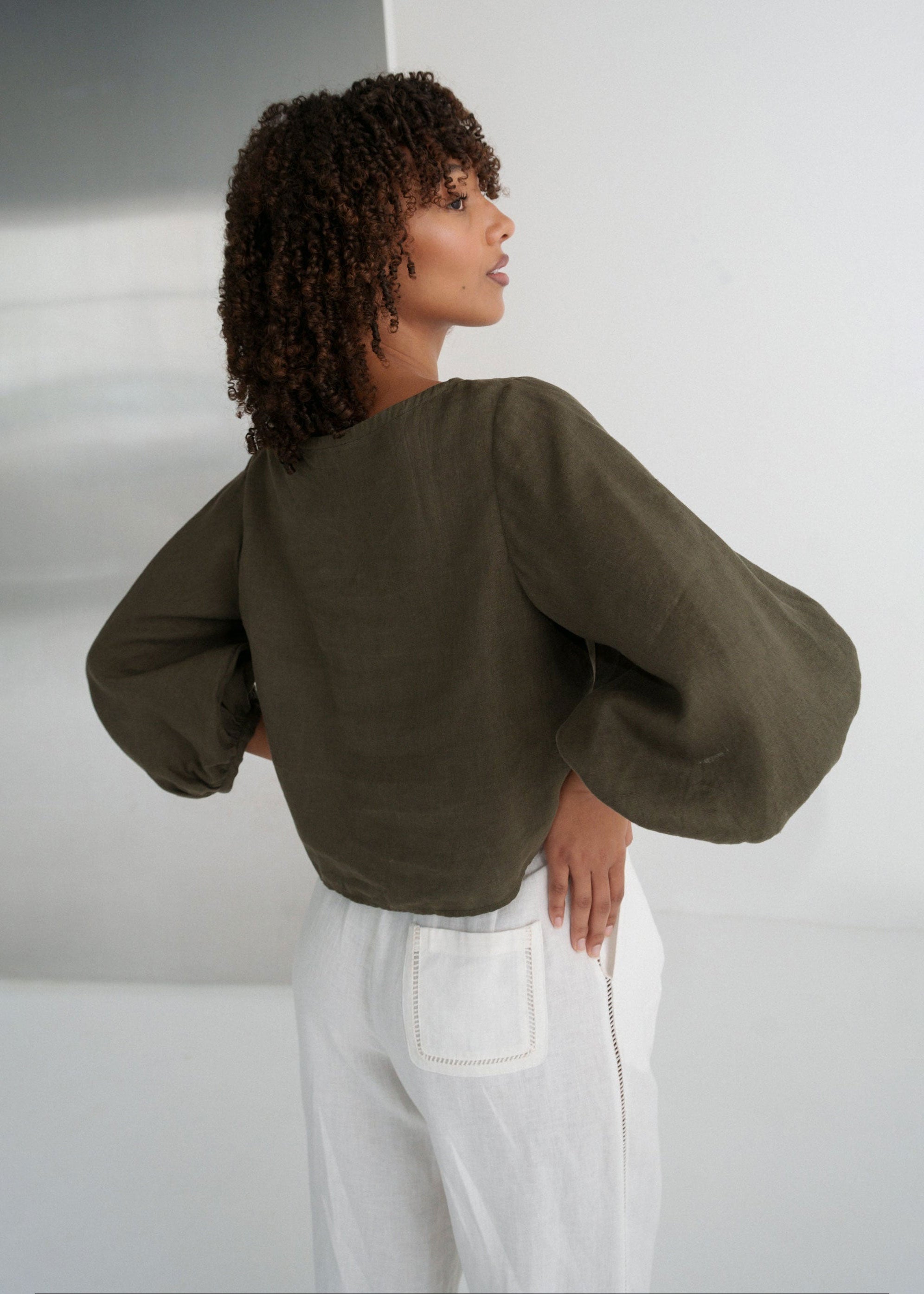 Lilly Pilly Demi Linen Top - Khaki
