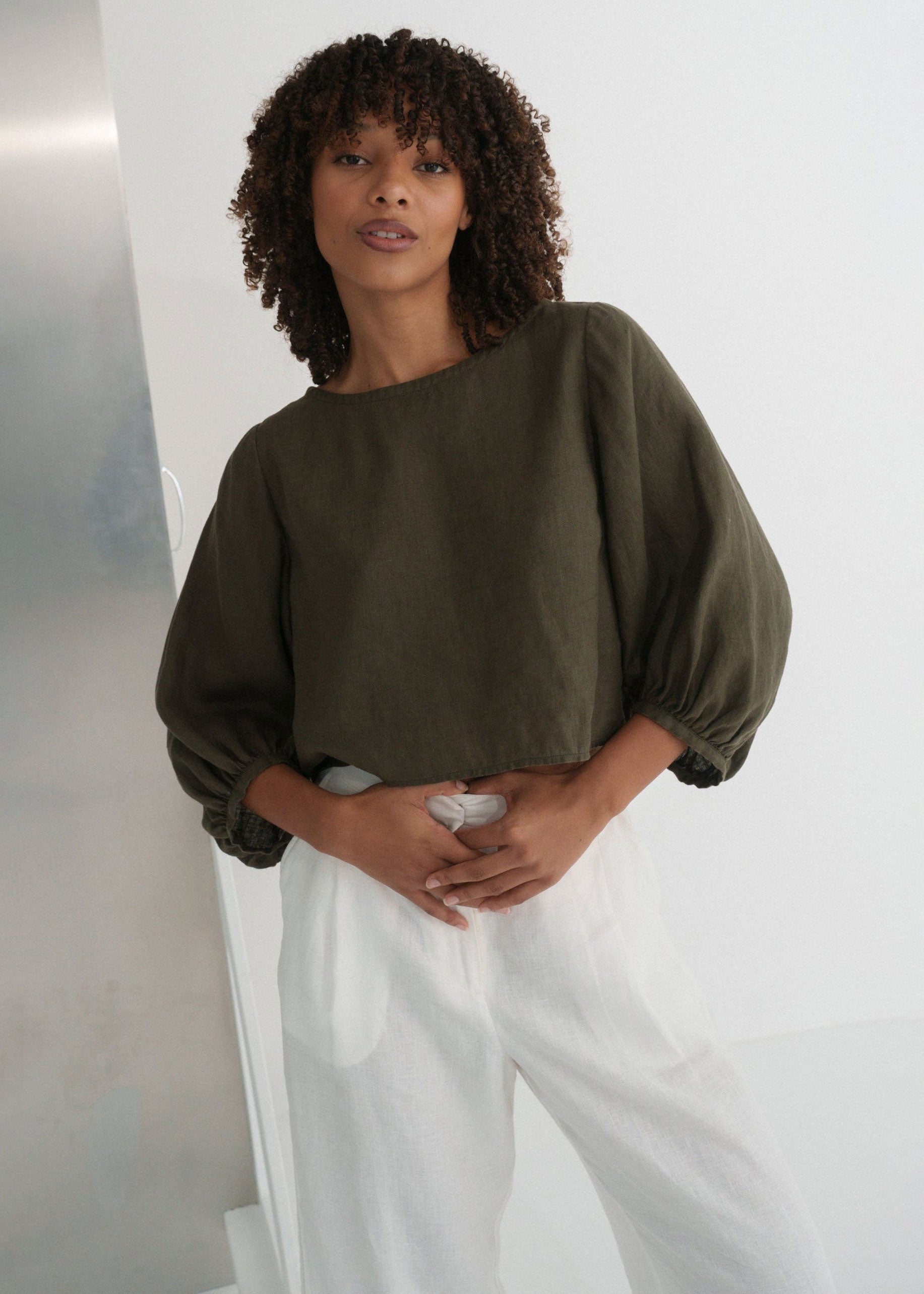 Lilly Pilly Demi Linen Top - Khaki