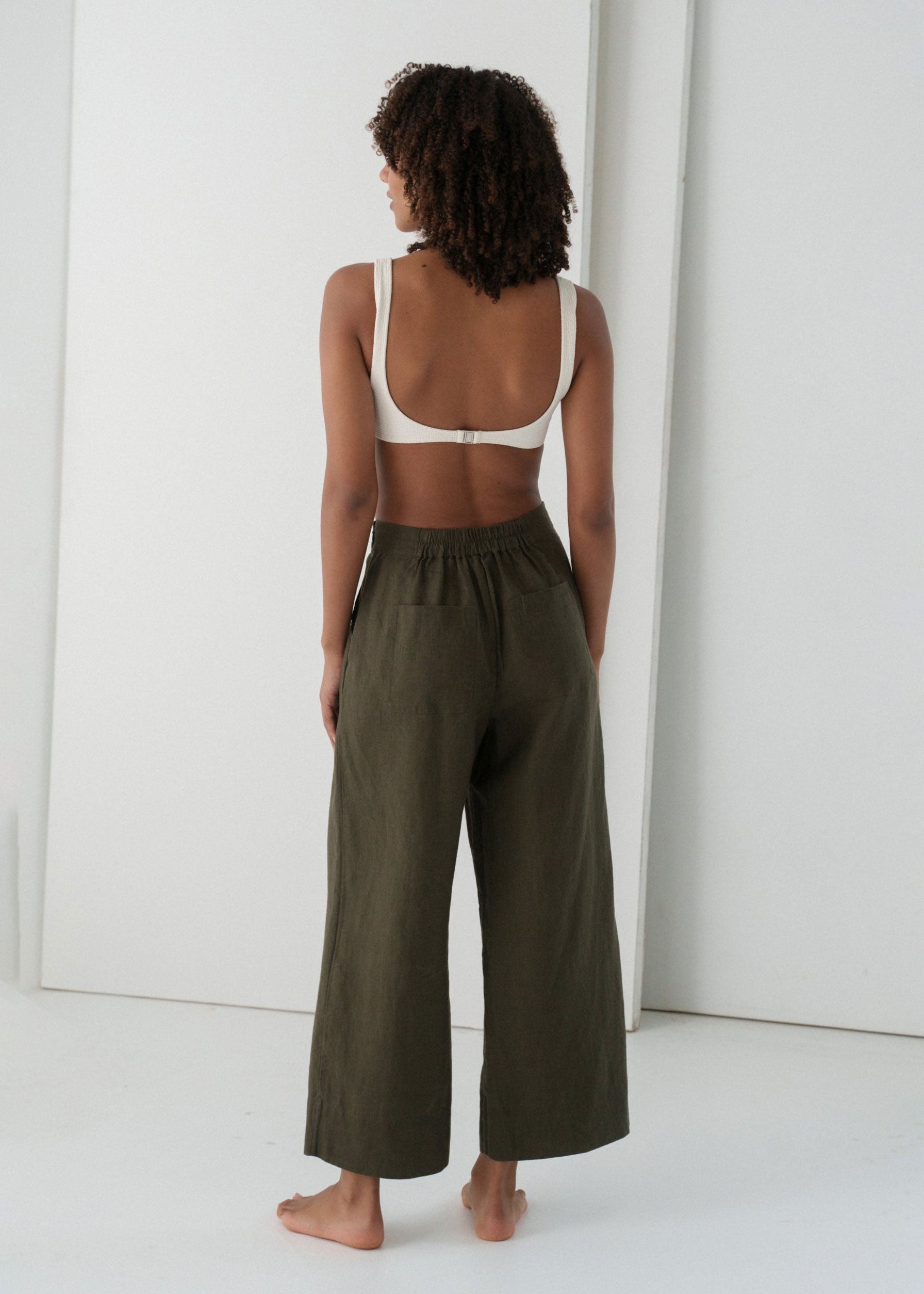 Lilly Pilly Ivy Linen Cropped Pants - Khaki