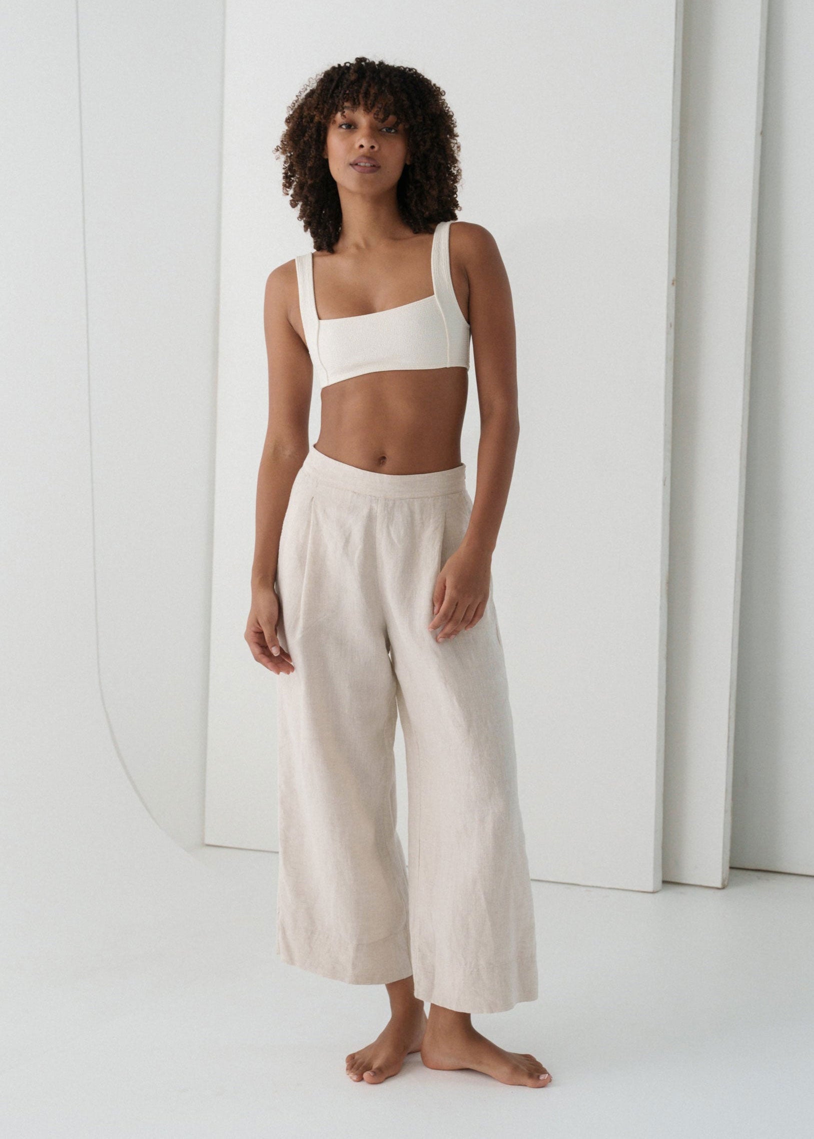 Lilly Pilly Ivy Linen Cropped Pants - Oatmeal