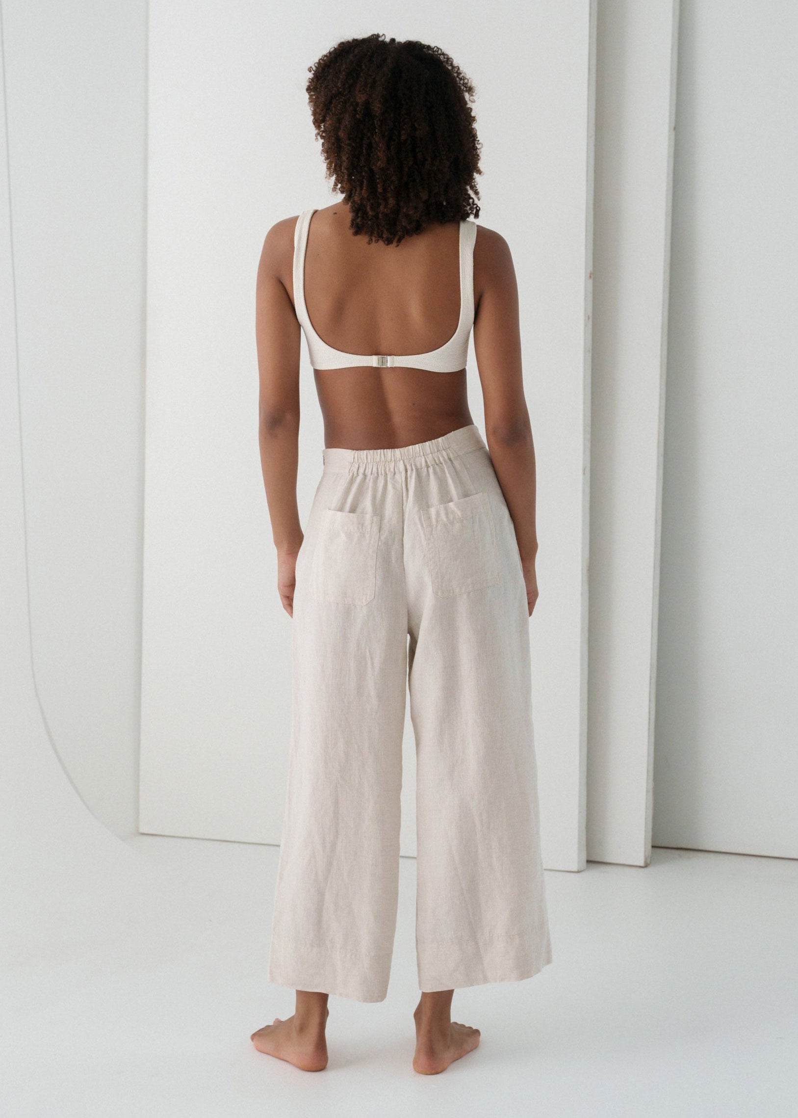 Lilly Pilly Ivy Linen Cropped Pants - Oatmeal