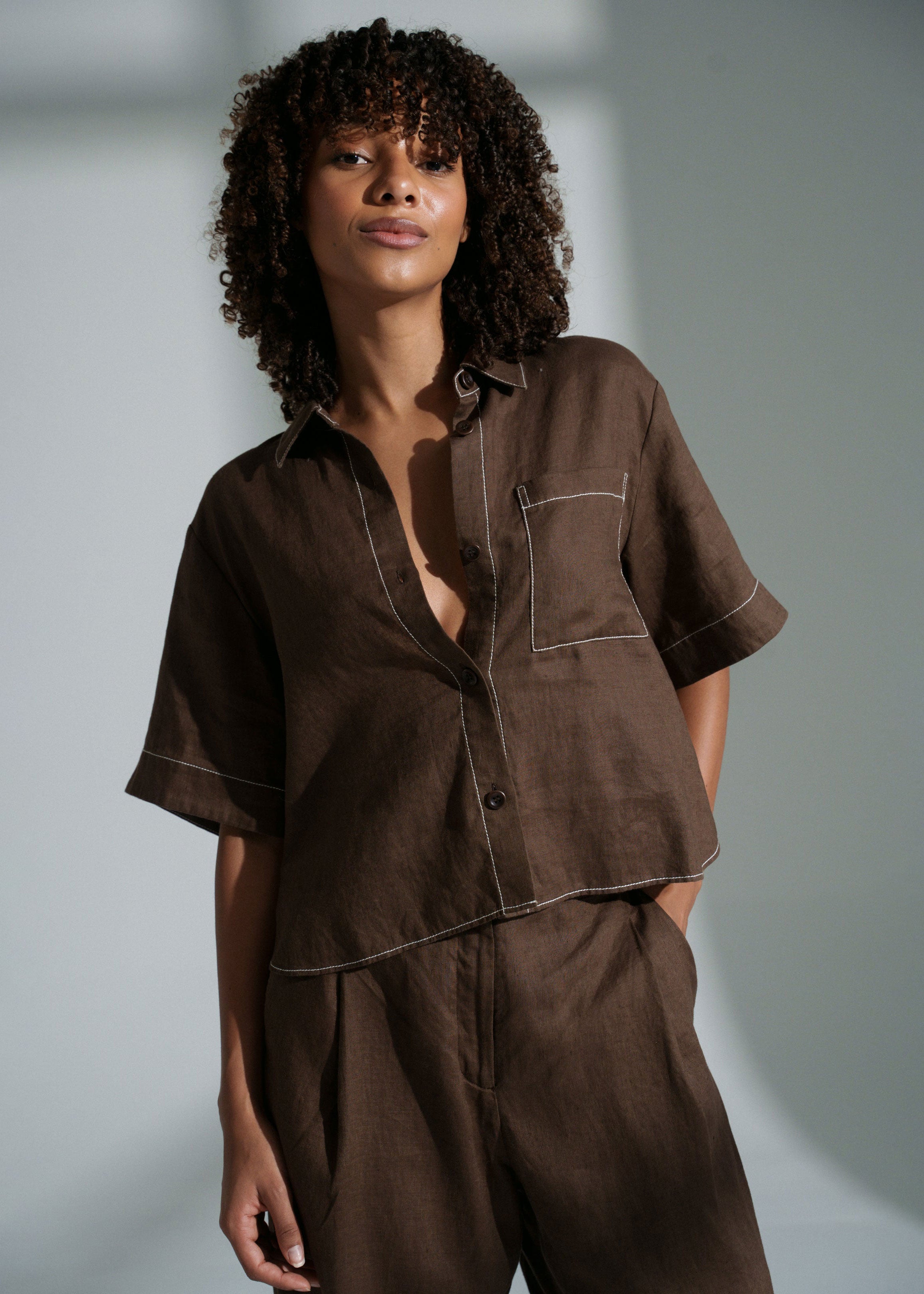Lilly Pilly Nika Linen Shirt - Chocolate