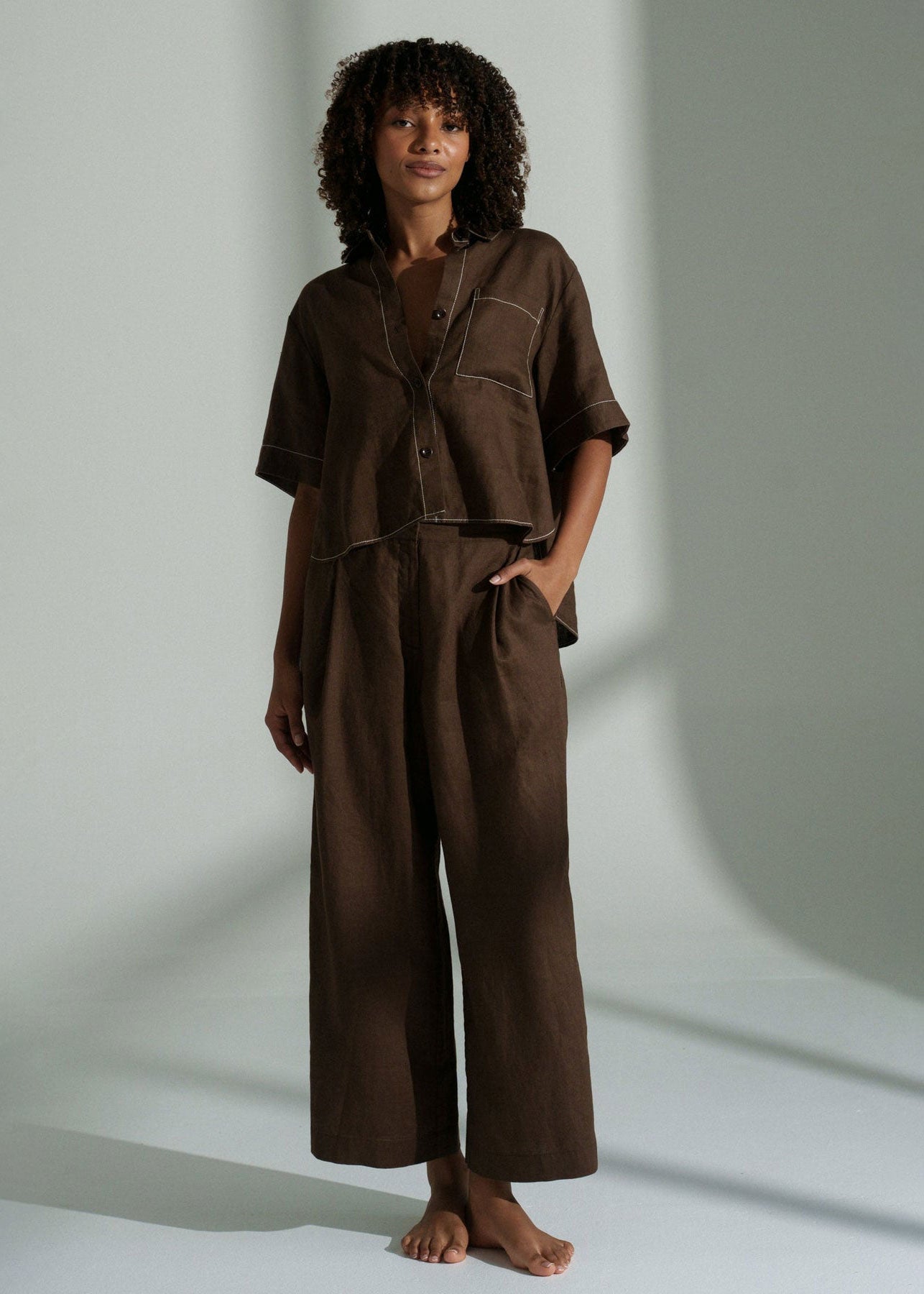 Lilly Pilly Nika Linen Shirt - Chocolate