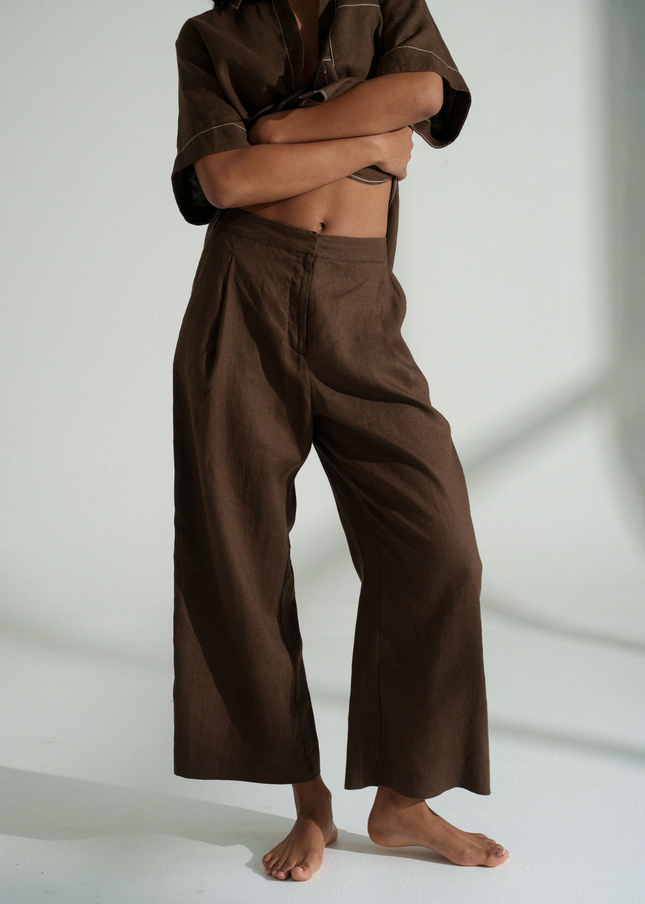 Lilly Pilly Rika Linen Pants - Chocolate